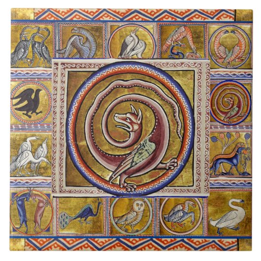 WEIRD MEDIEVAL BESTIARY, SNAKE DRAGON, FANTASY TEGELTJE (Voorkant)