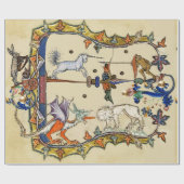WEIRD MEDIEVAL BESTIARY , UNICORN FIGHTING MONKEY CADEAUPAPIER (Vlak)
