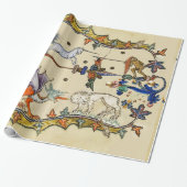 WEIRD MEDIEVAL BESTIARY , UNICORN FIGHTING MONKEY CADEAUPAPIER (Uitgerold)