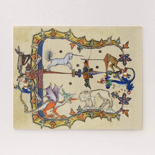 WEIRD MEDIEVAL BESTIARY , UNICORN FIGHTING MONKEY LEGPUZZEL (Horizontaal)