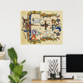 WEIRD MEDIEVAL BESTIARY , UNICORN FIGHTING MONKEY POSTER (Thuiskantoor)