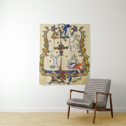 WEIRD MEDIEVAL BESTIARY , UNICORN FIGHTING MONKEY WANDKLEED (In situ)