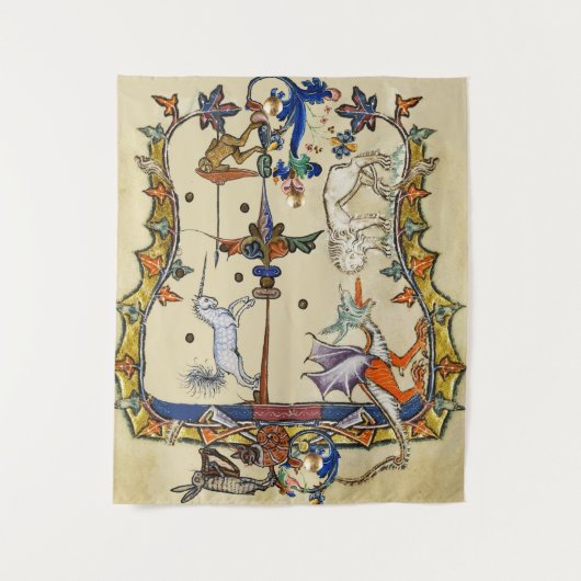 WEIRD MEDIEVAL BESTIARY , UNICORN FIGHTING MONKEY WANDKLEED (Voorkant)