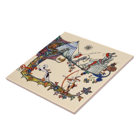 WEIRD MEDIEVAL BESTIARY WAR Dogs and Killer Rabbit Tegeltje (Zijkant)