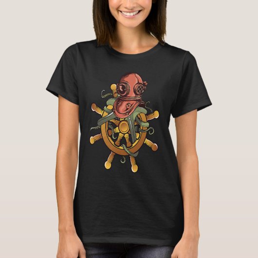 Weird Octopus Retro Scuba Diver Helmet T-shirt (Voorkant)