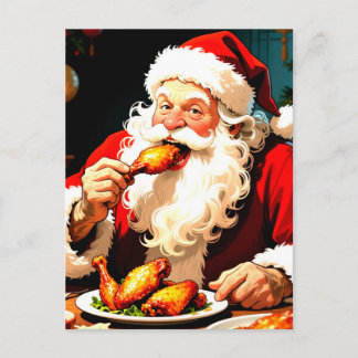 Weird Santa Eating Chicken Briefkaart