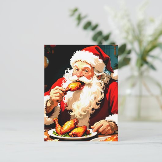 Weird Santa Eating Chicken Briefkaart (Staand voorkant)