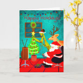 Weird Santa Praying Mantis Persoonlijke Kerstmis Kaart (Gele Bloem)