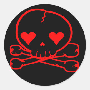 Weird Skull Gothic Kawaii Style BLACK RED Ronde Sticker