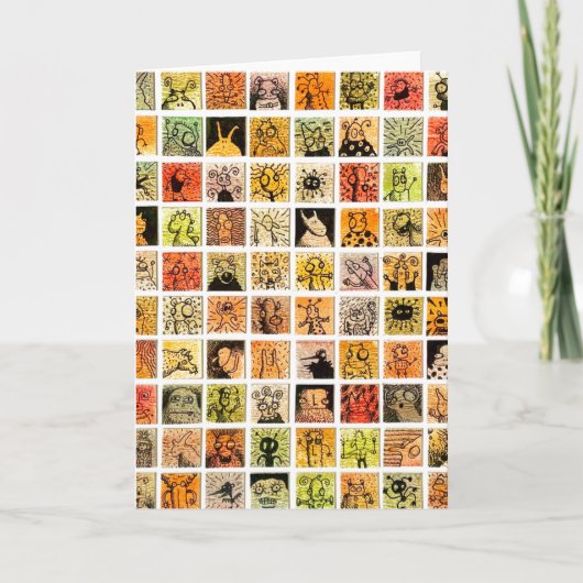 Weird Strange Cartoon Faces Color Squares Greeting Kaart (Voorkant)