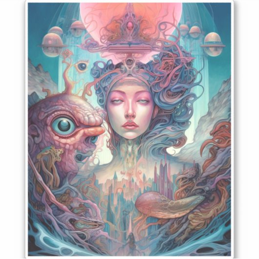 Weird Surreal Alien Woman Art Sticker (Voorkant)