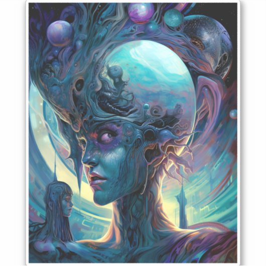 Weird Surreal Alien Woman Art Sticker (Voorkant)