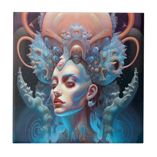 Weird Surreal Alien Woman Art Tegeltje (Voorkant)