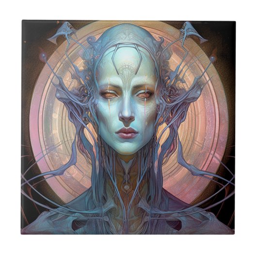 Weird Surreal Alien Woman Art Tegeltje (Voorkant)