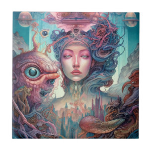 Weird Surreal Alien Woman Art Tegeltje