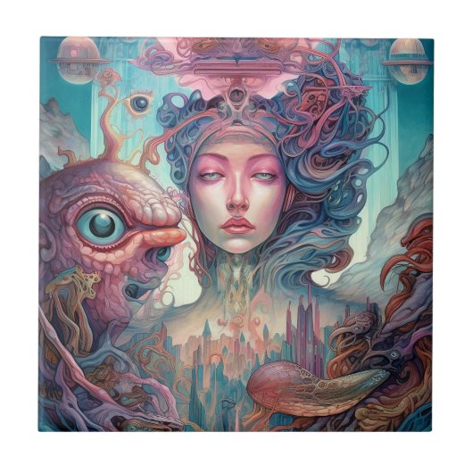 Weird Surreal Alien Woman Art Tegeltje (Voorkant)
