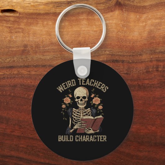 Weird Teachers Build Character Skeleton Book Hallo Sleutelhanger (Voorkant)