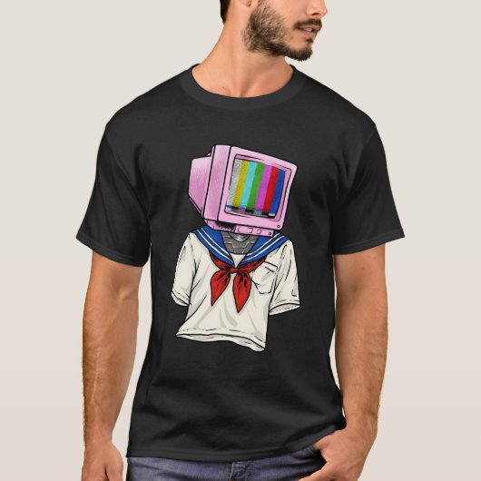 Weirdcore esthetisch object tv-hoofd droomcore ani t-shirt (Voorkant)