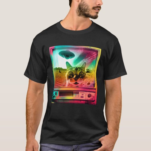 Weirdcore retro televisie 80s 90s kat esthetisch t-shirt (Voorkant)