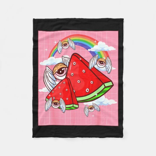 Weirore Aesthetic Kawaii Watermelon Eyes Winged Ey Fleece Deken (Voorkant)
