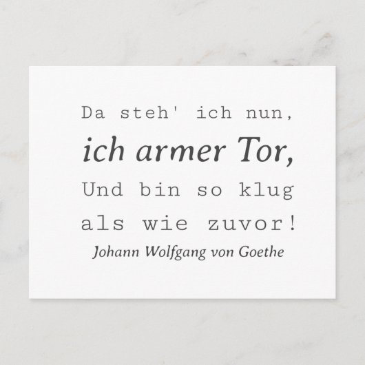 Weisse Goethe Zitat So klug als wie zuvor Briefkaart (Voorkant)