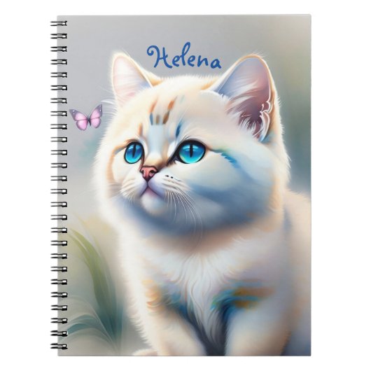 weiße Katze mit blauen Augen Wasserfarbenbild Notitieboek (Voorkant)