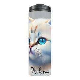 weiße Katze mit blauen Augen Wasserfarbenbild Thermosbeker