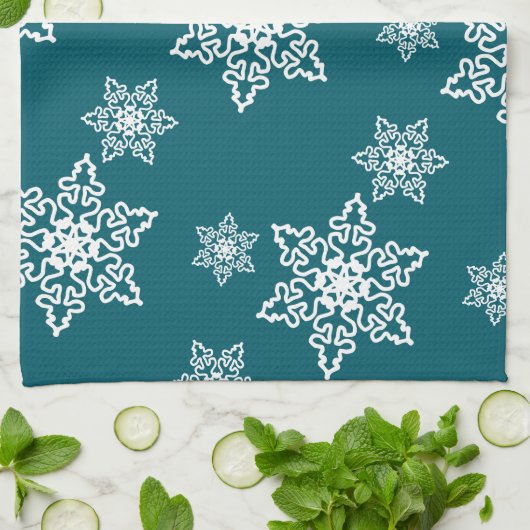 Weiße Schneeflocken Theedoek (Gevouwen)