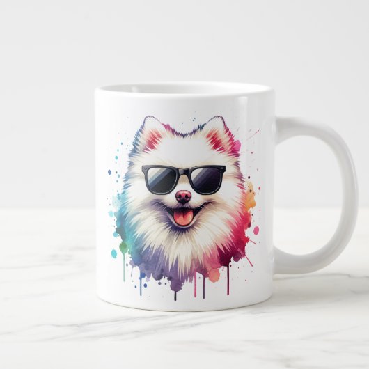 Weißer kleiner Spitz Hund mit Sonnenbrille Grote Koffiekop (Rechts)