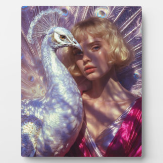 Weißer Pfau und Schönheit in rosa Eleganz Fotoplaat