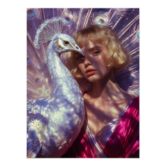 Weißer Pfau und Schönheit in rosa Eleganz Perfect Poster (Voorkant)