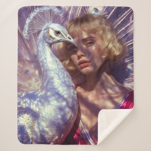 Weißer Pfau und Schönheit in rosa Eleganz Sherpa Deken (Voorkant)