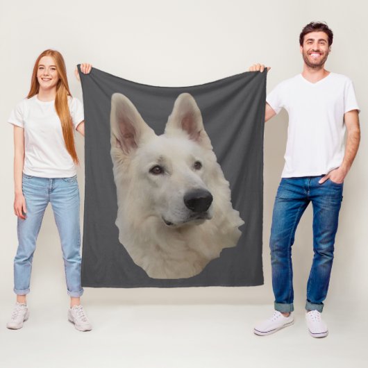 weisser Schäferhund Kopf Decke Fleece Deken (In situ)