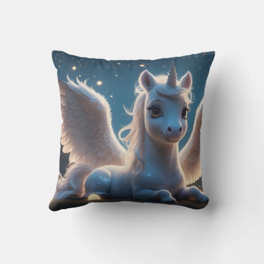 Weißes Einhorn mit Flügeln Kussen (Achterkant)
