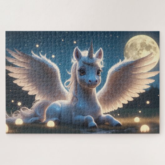 Weißes Einhorn mit Flügeln Legpuzzel (Horizontaal)
