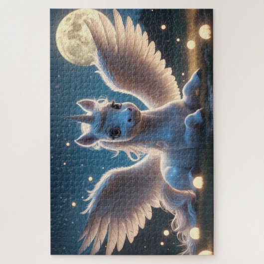 Weißes Einhorn mit Flügeln Legpuzzel (Verticaal)