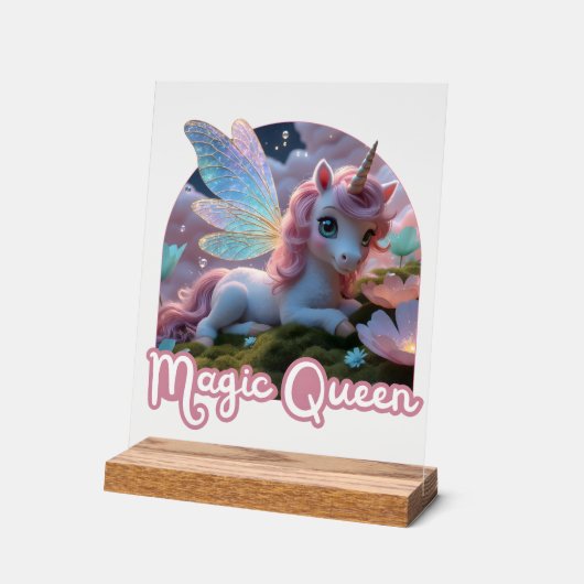Weißes Einhorn mit Flügeln - Magic Queen Acryl Bord (Hoek)