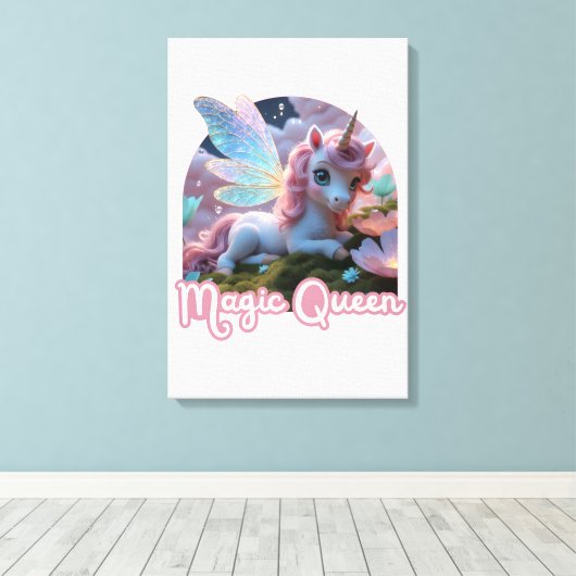 Weißes Einhorn mit Flügeln - Magic Queen Canvas Afdruk (Insitu (Houten vloer))