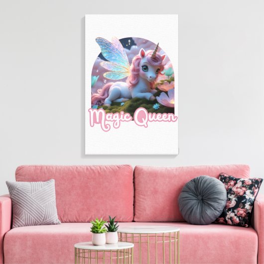 Weißes Einhorn mit Flügeln - Magic Queen Canvas Afdruk (Insitu (Woonkamer))