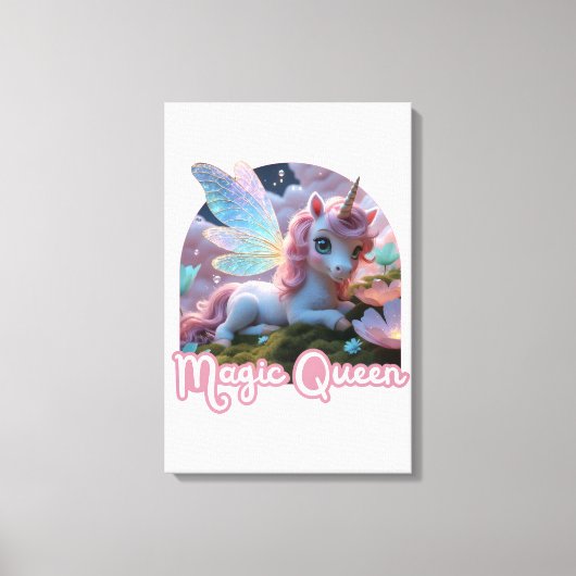 Weißes Einhorn mit Flügeln - Magic Queen Canvas Afdruk (Voorkant)