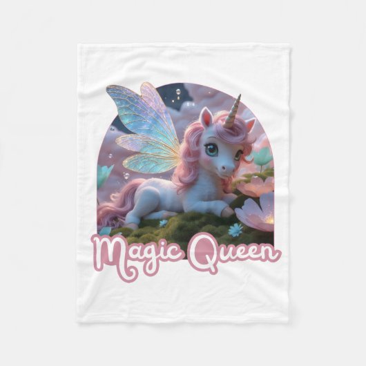 Weißes Einhorn mit Flügeln - Magic Queen Fleece Deken (Voorkant)
