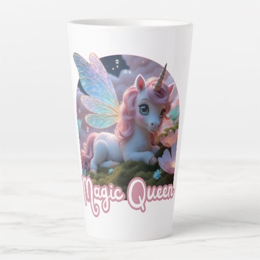 Weißes Einhorn mit Flügeln - Magic Queen Latte Mok (Voorkant)