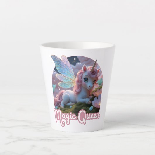 Weißes Einhorn mit Flügeln - Magic Queen Latte Mok (Voorkant)