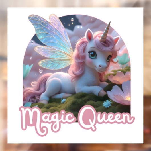Weißes Einhorn mit Flügeln - Magic Queen Raamsticker (Vel 2)