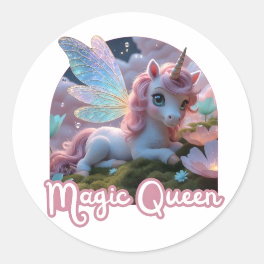 Weißes Einhorn mit Flügeln - Magic Queen Ronde Sticker (Voorkant)