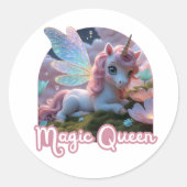 Weißes Einhorn mit Flügeln - Magic Queen Ronde Sticker (Voorkant)