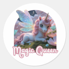Weißes Einhorn mit Flügeln - Magic Queen Ronde Sticker