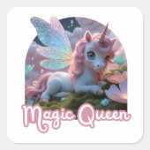 Weißes Einhorn mit Flügeln - Magic Queen Vierkante Sticker (Voorkant)