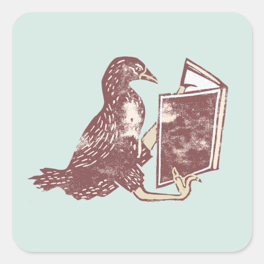 Weka Bird leest een boek Vierkante Sticker (Voorkant)