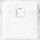 Wekelijks Bullet Journal Meal Planner Vierkante Sticker (Tas)